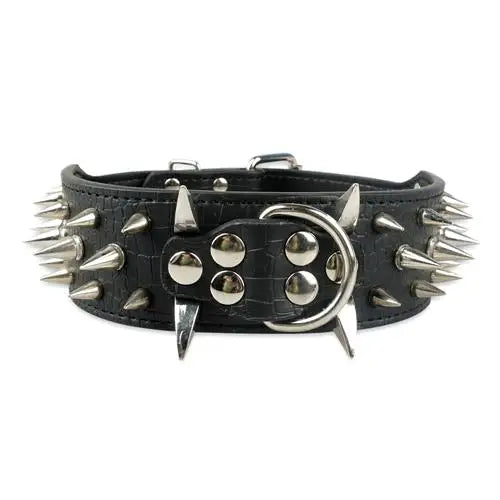 🐾 2" Wide Heavy-Duty Spiked Leather Dog Collar – For Medium & Large Breeds