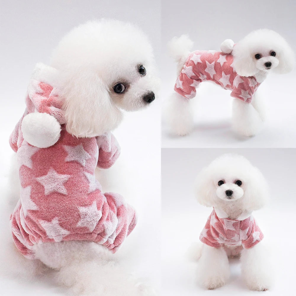 Soft Fleece Dog & Cat Pajamas – Hooded Winter Jumpsuit for Small & Medium Pets
