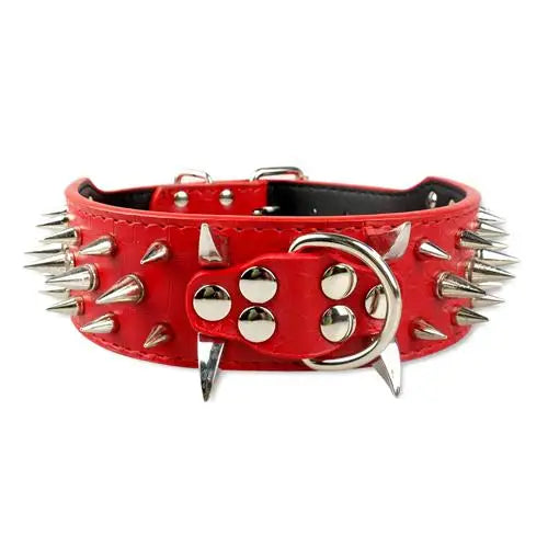 🐾 2" Wide Heavy-Duty Spiked Leather Dog Collar – For Medium & Large Breeds