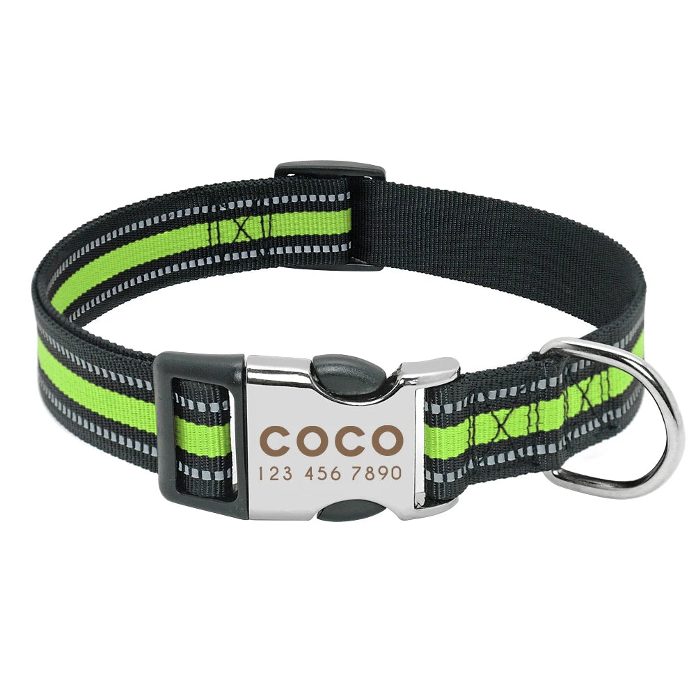Personalized Reflective Dog Collar – Custom Nylon ID Tag Collar for Medium & Large Dogs