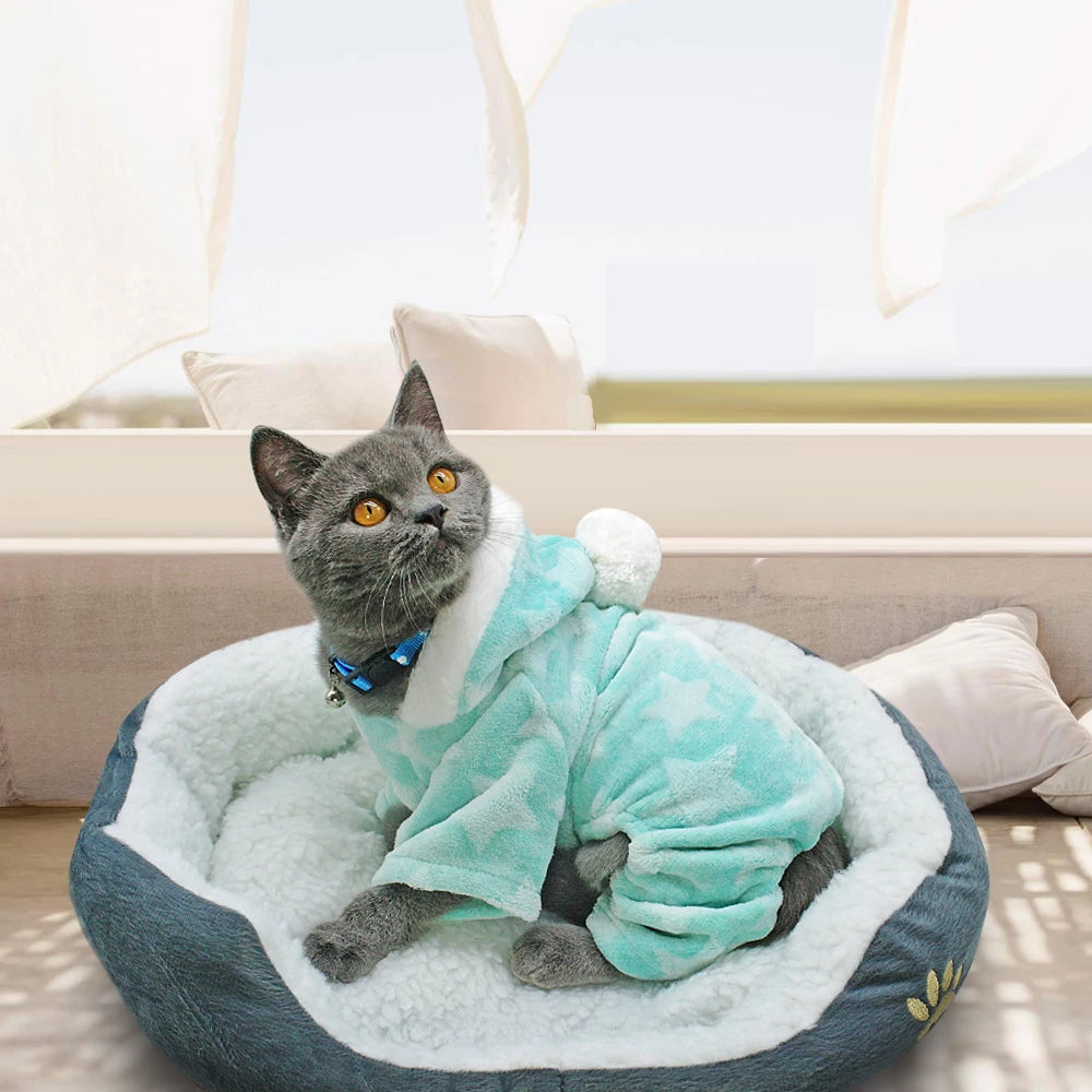 Soft Fleece Dog & Cat Pajamas – Hooded Winter Jumpsuit for Small & Medium Pets
