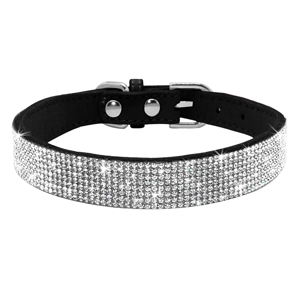 Bling Rhinestone Puppy & Cat Collar – Adjustable Suede Leather with Bowknot for Small & Medium Pets