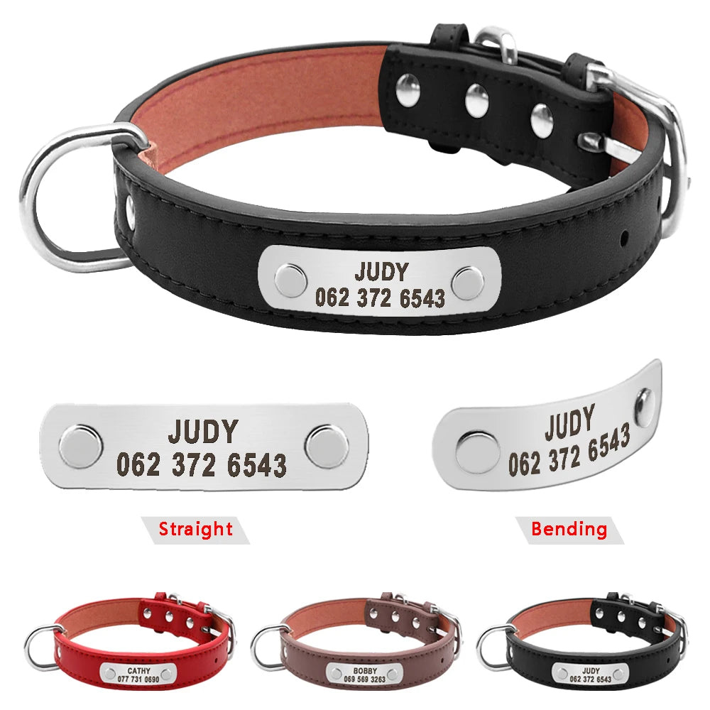 Personalized Engraved Dog Collar – Custom PU Leather ID Collar