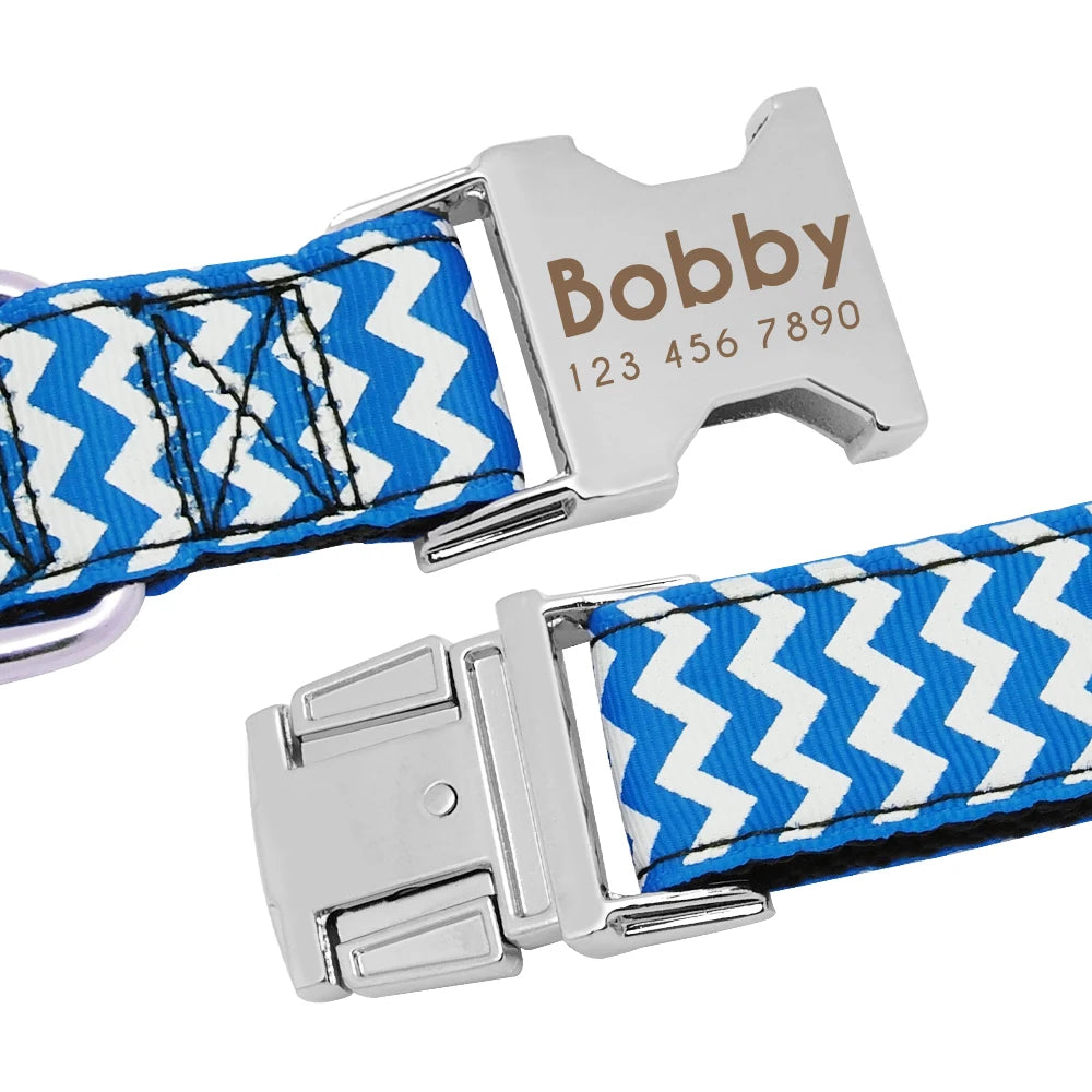 Personalized Nylon Dog Collar – Custom Engraved ID Tag Nameplate for Medium & Large Dogs