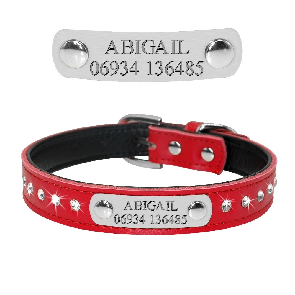 Bling Puppy Dog Cat Collar Personalized Engraved Pet Dog ID Tag Collars For Small Cats Dogs Custom Chihuahua Rhinestone Collars