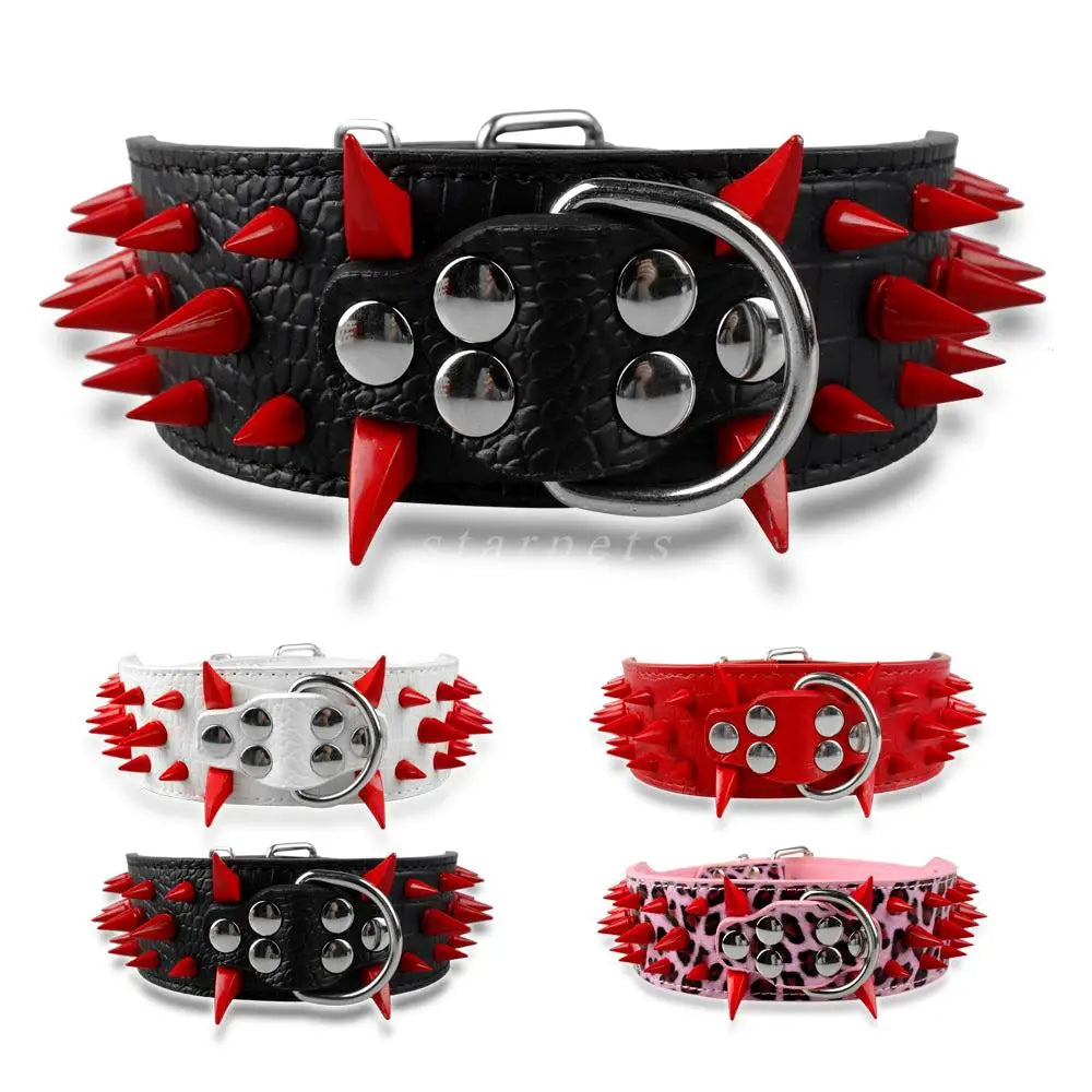 🐾 2" Wide Heavy-Duty Spiked Leather Dog Collar – For Medium & Large Breeds
