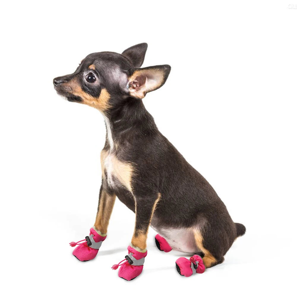 4pcs Waterproof Winter Dog Boots – Anti-Slip Snow Shoes with Warm Lining for Small Dogs & Puppies