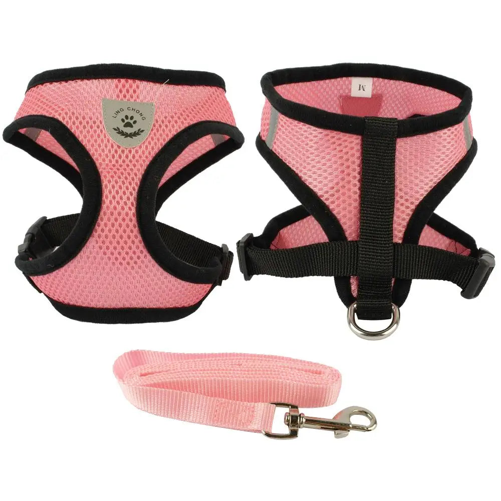 Soft Breathable Air Nylon Mesh Puppy Dog Harness and Leash Set – Adjustable Pet Vest for Small Dogs & Cats