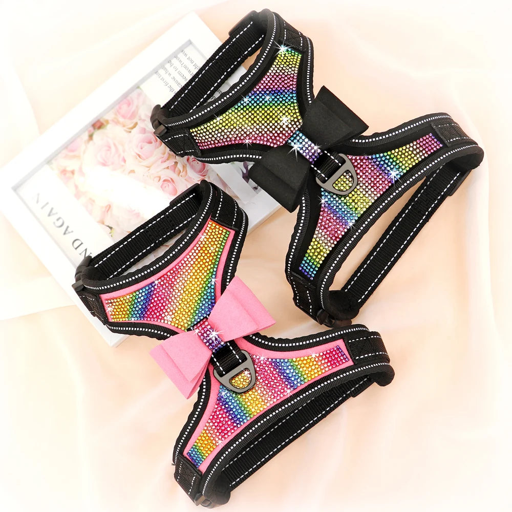 Bling Rhinestone Dog Harness – Reflective Fashion Vest with Bowknot