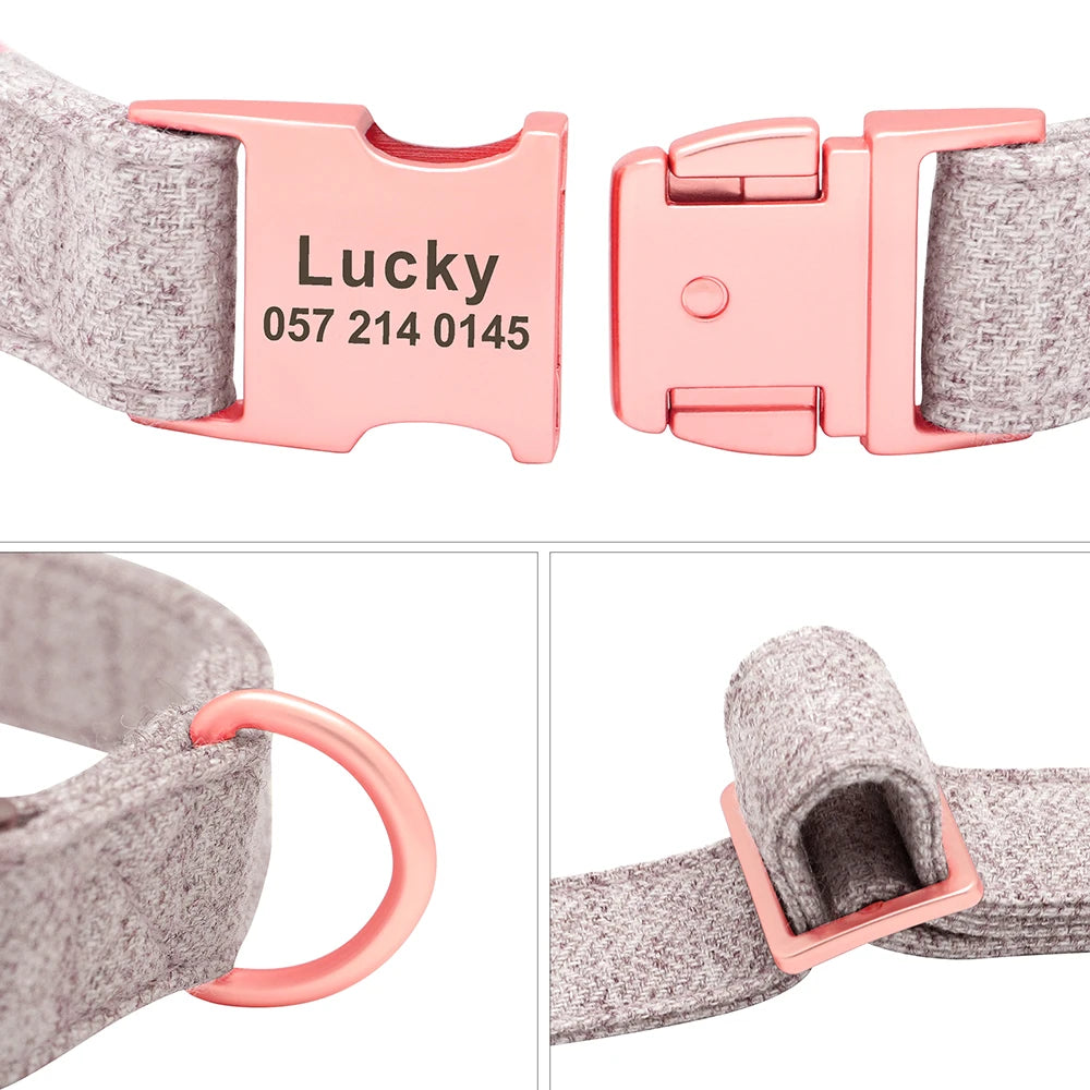 High Quality Personalized Dog Collar – Adjustable Cotton Collar with Custom Engraved ID Tag for Small, Medium & Large Dogs