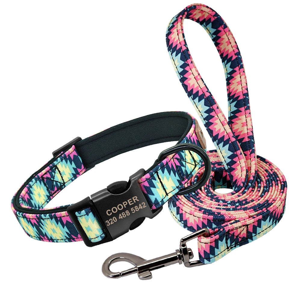 Custom Engraved Dog Collar + Optional Leash – Personalized Nylon ID Tag for Small, Medium & Large Dogs