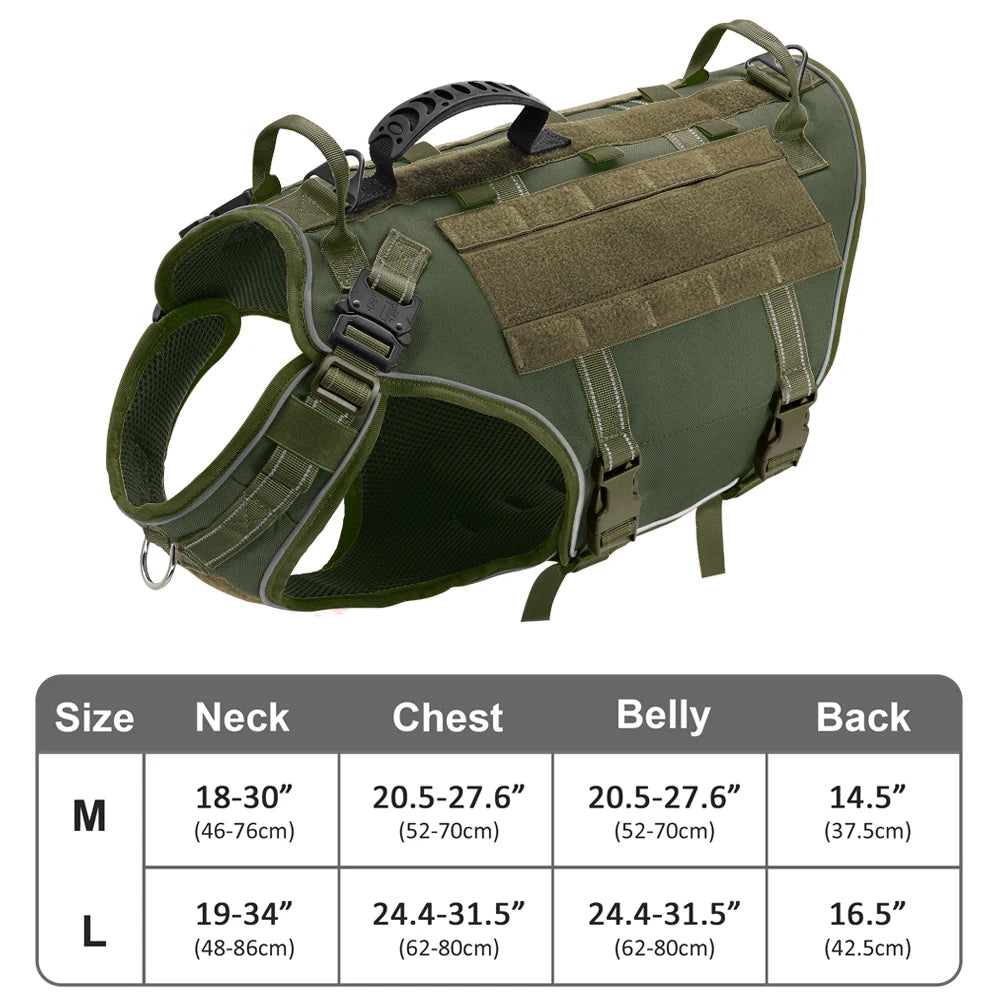 Tactical Dog Harness – No Pull Adjustable Military Training Harness with Handle & Molle System for Medium & Large Dogs