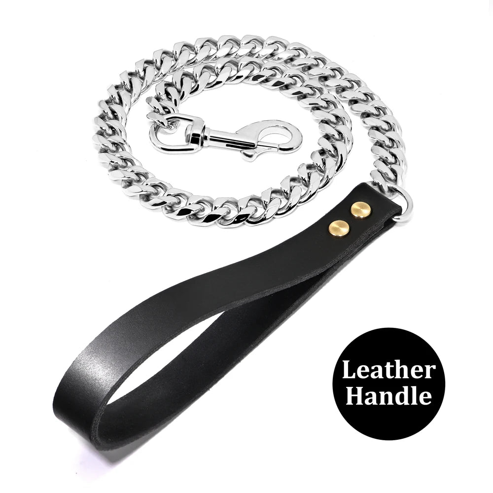 Stainless Steel Dog Chain Collar & Leash Set – Heavy Duty Training Collar for Medium & Large Dogs