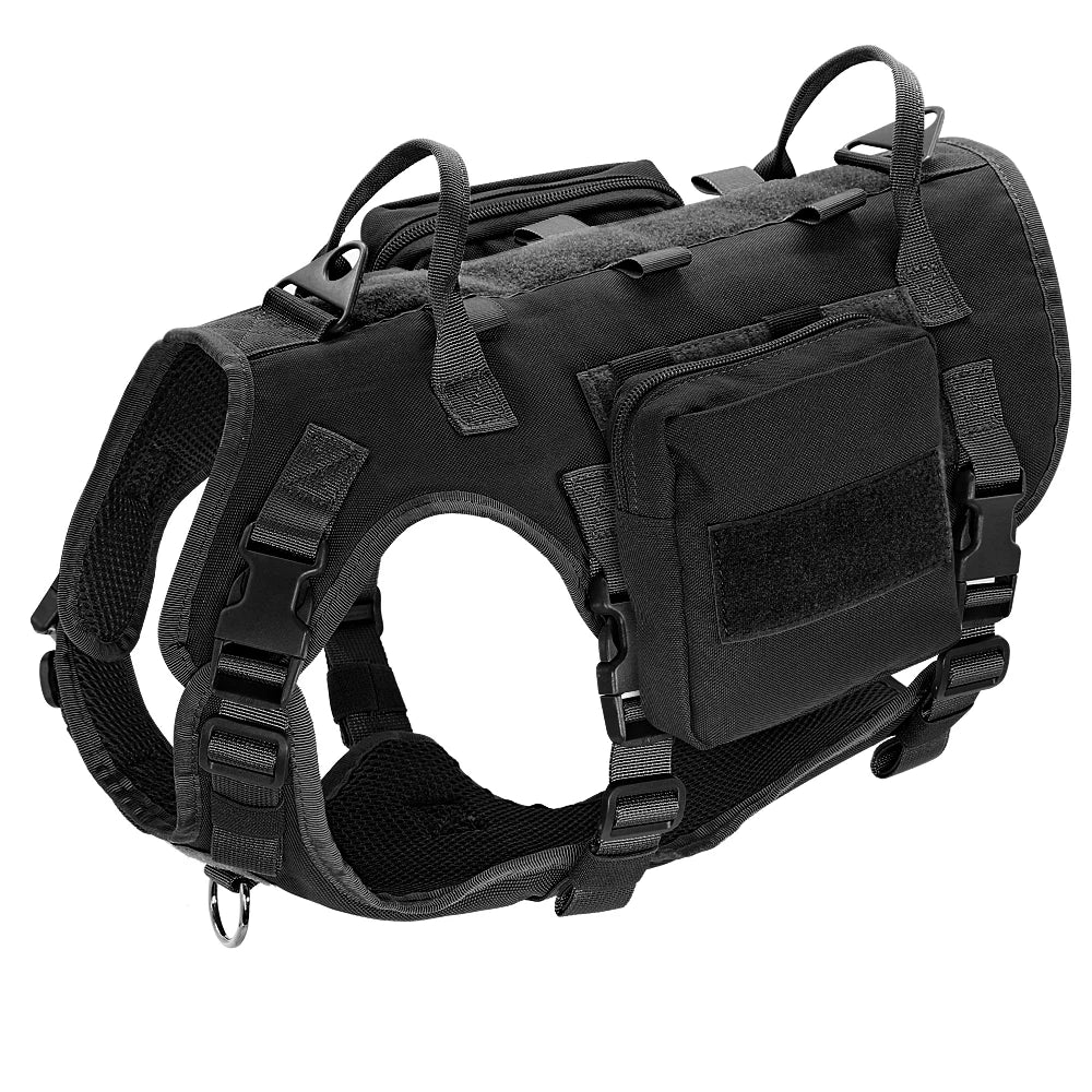 Dog Tactical Harness MOLLE Vest – Adjustable Military Training Harness with 2 Detachable Pouches for Medium & Large Dogs
