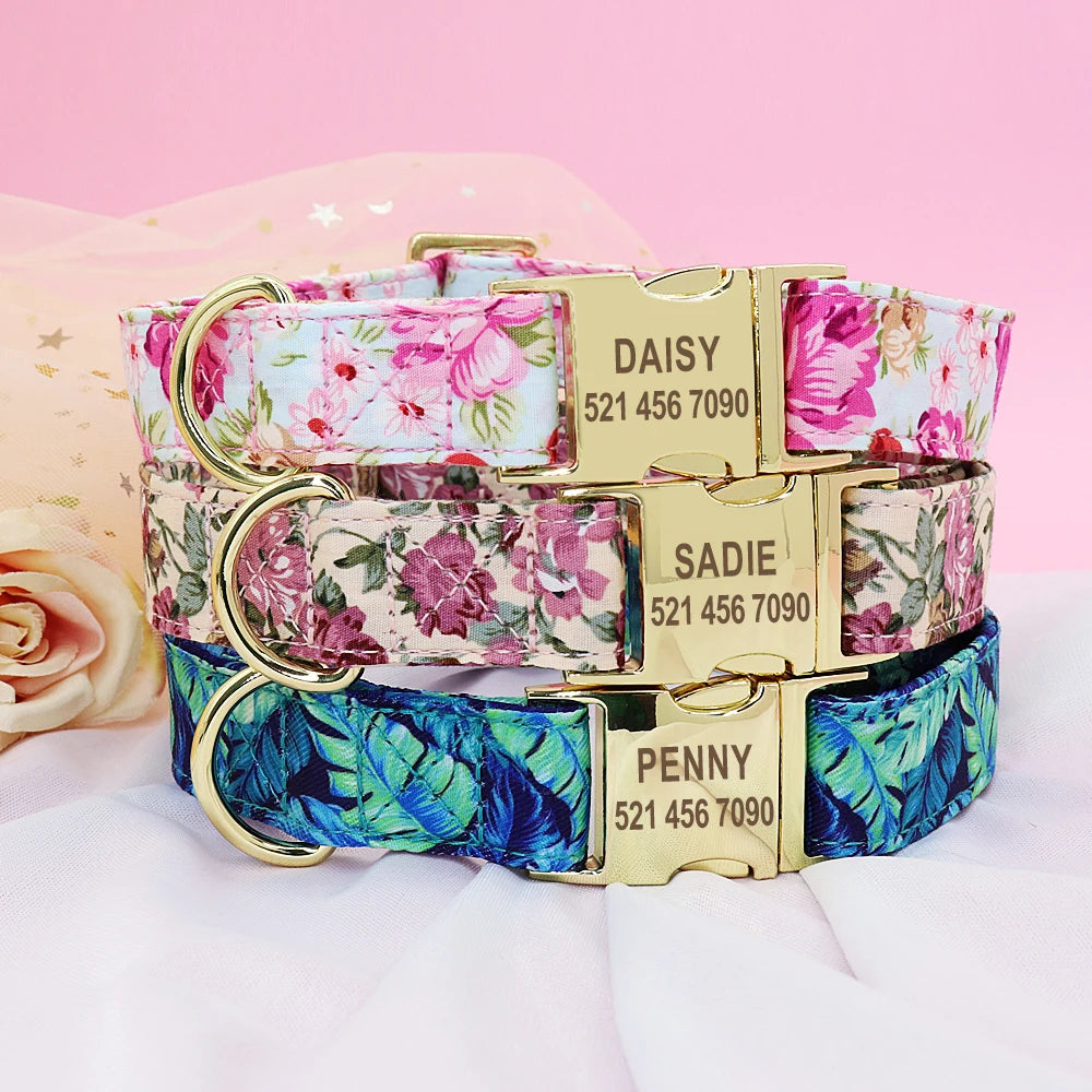 Personalized Printed Dog Collar Leash Set - Custom Nylon Collar & Leash with Free Engraved Nameplate for Small, Medium, and Large Dogs