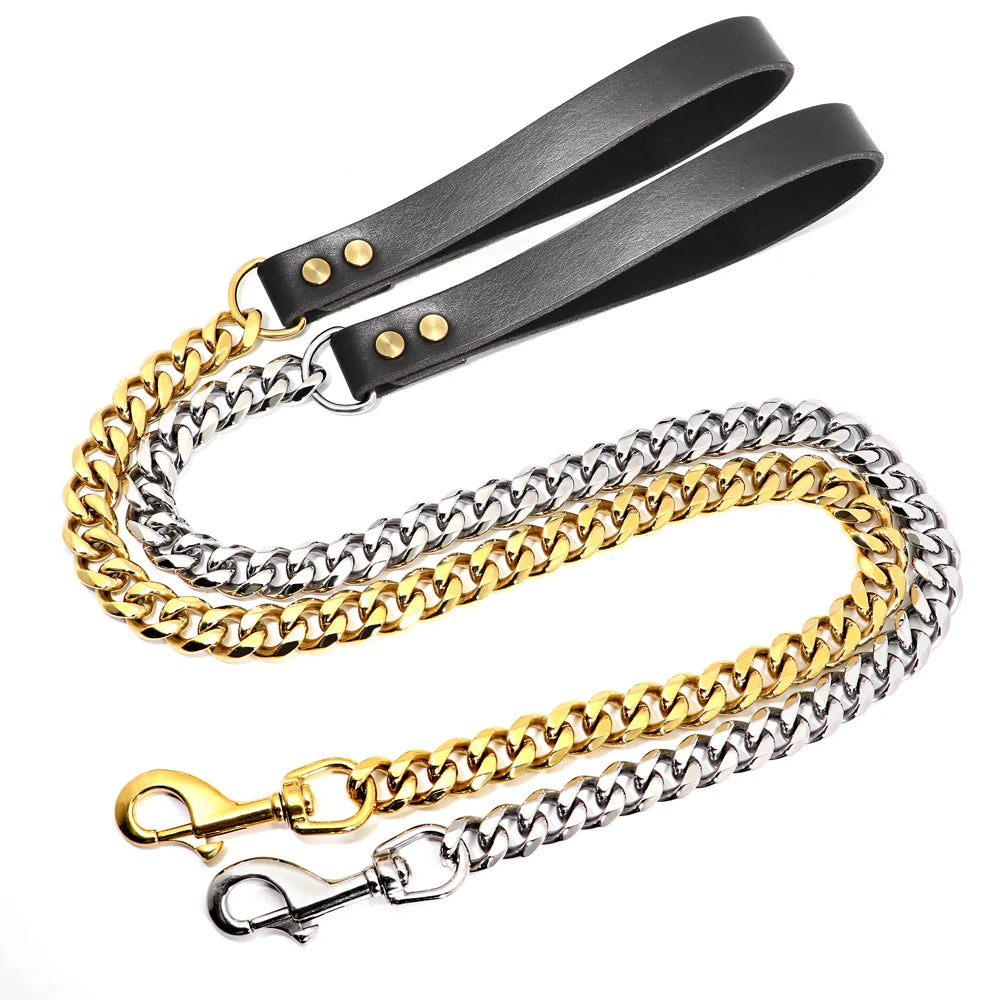 Stainless Steel Dog Chain Collar & Leash Set – Heavy Duty Training Collar for Medium & Large Dogs