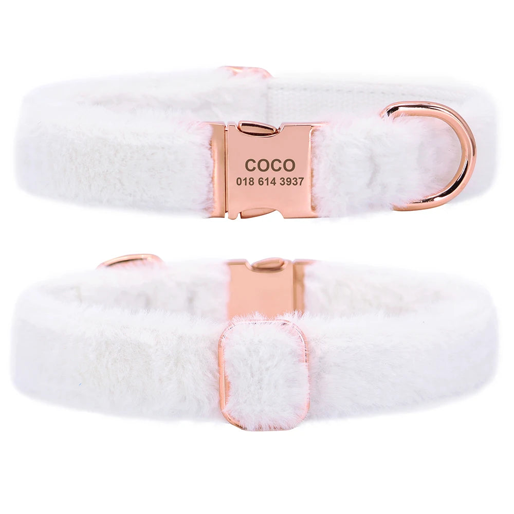 Soft Personalized Dog Collar – Winter Warm Fur Customized ID Collars for Small, Medium & Large Dogs (French Bulldog, Chihuahua)