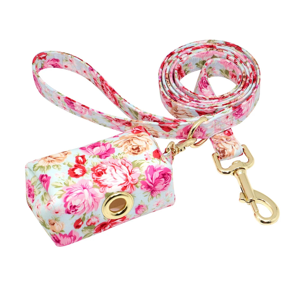 Personalized Dog Collar & Leash Set with Engraved ID Tag + Matching Treat Bag – Custom Adjustable Collar for Small, Medium &amp; Large Dogs (Pink / Blue / Beige)