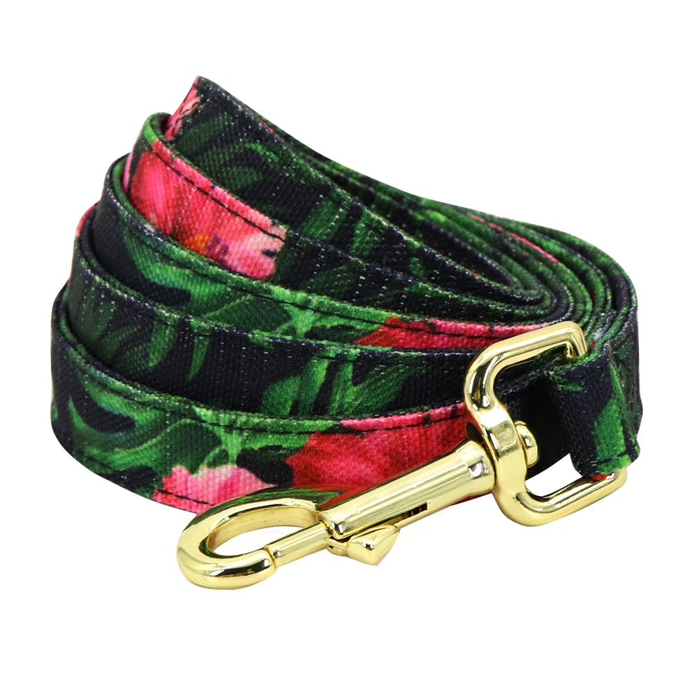 Printed Mesh Dog & Cat Harness Leash Set – Adjustable No-Pull Pet Vest with Matching Lead (Pink / Black / Blue)