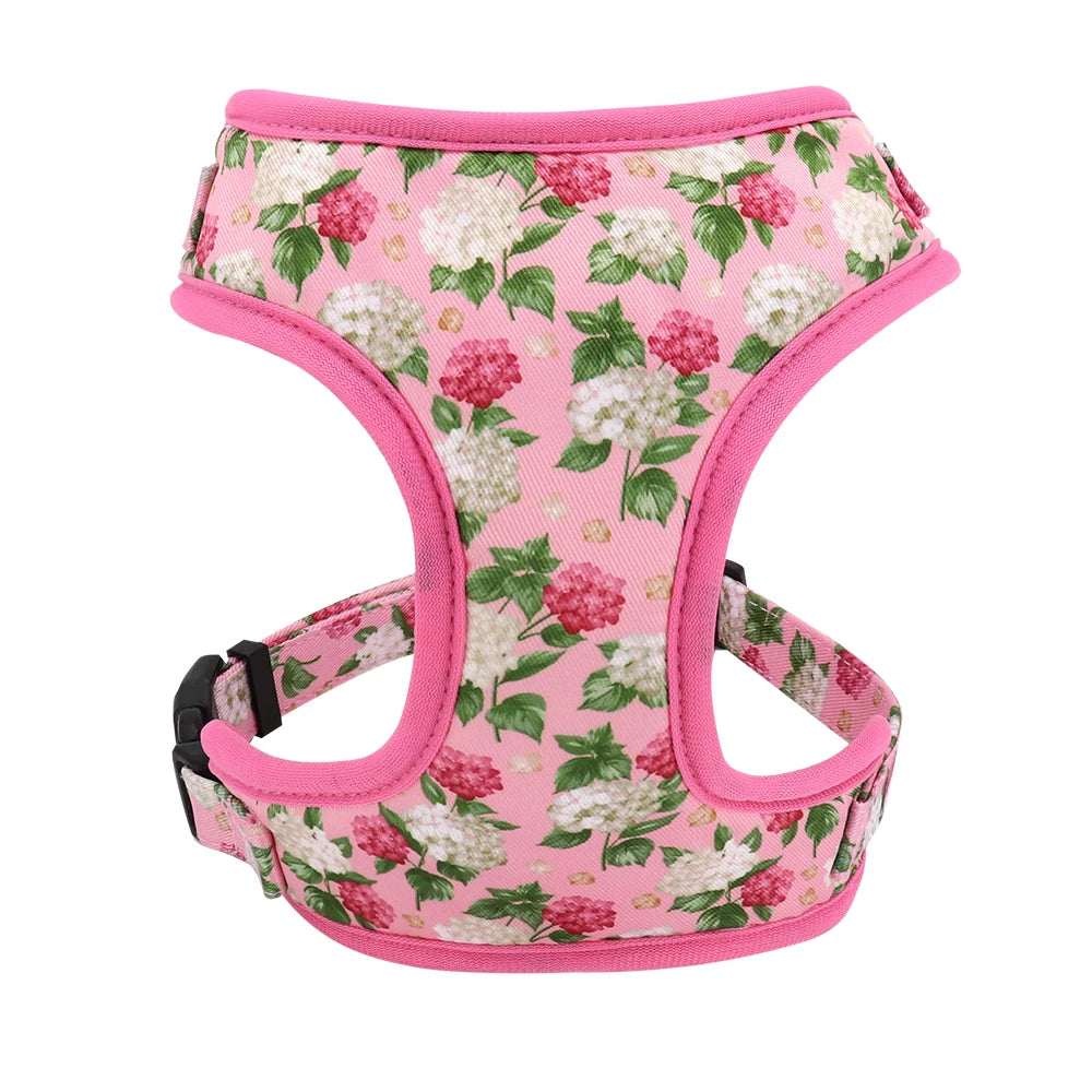 Adjustable Nylon Mesh Dog Harness Leash Set – Cute Printed Vest & Collar for Small & Medium Dogs & Cats (French Bulldog, Chihuahua, Yorkie, Puppy)