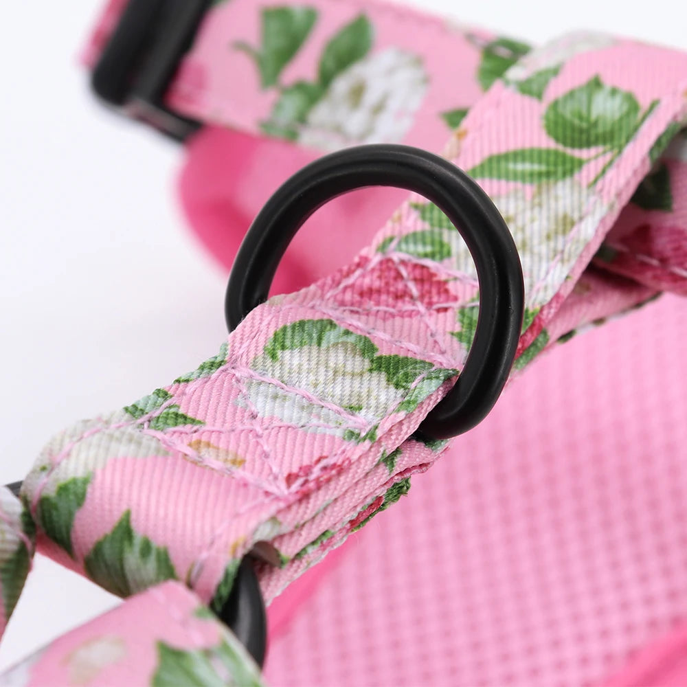 Adjustable Nylon Mesh Dog Harness Leash Set – Cute Printed Vest & Collar for Small & Medium Dogs & Cats (French Bulldog, Chihuahua, Yorkie, Puppy)