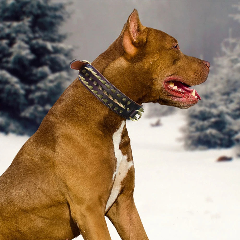 Cool Spiked Studded Leather Dog Collar – Durable Strong Collar for Medium & Large Dogs (Pitbull, Bulldog, Boxer)