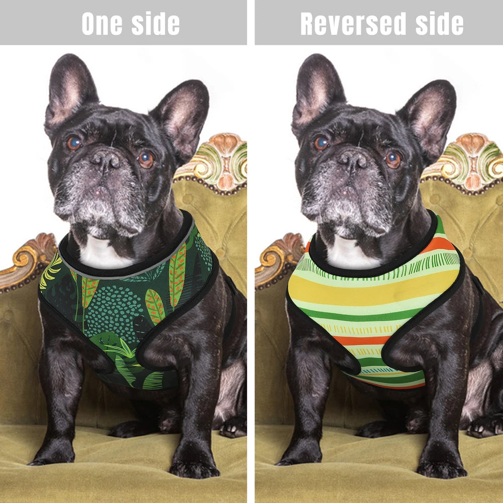 Cute Printed French Bulldog Pug Chihuahua Dog Cat Harness Adjustable Puppy Harness Vest Reversible For Small Medium Dogs Cats