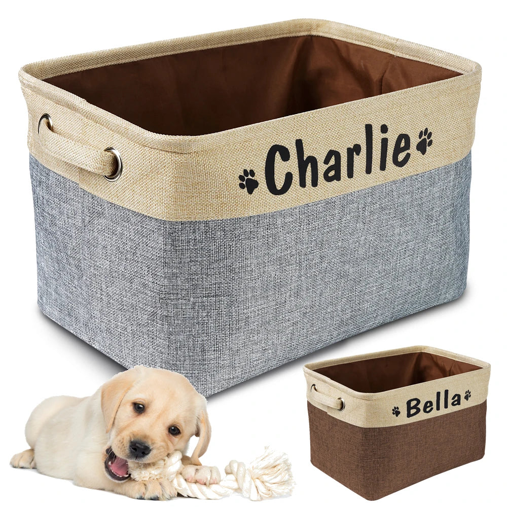 Personalized Dog Toy Storage Basket – Custom Canvas Bin with Pet’s Name