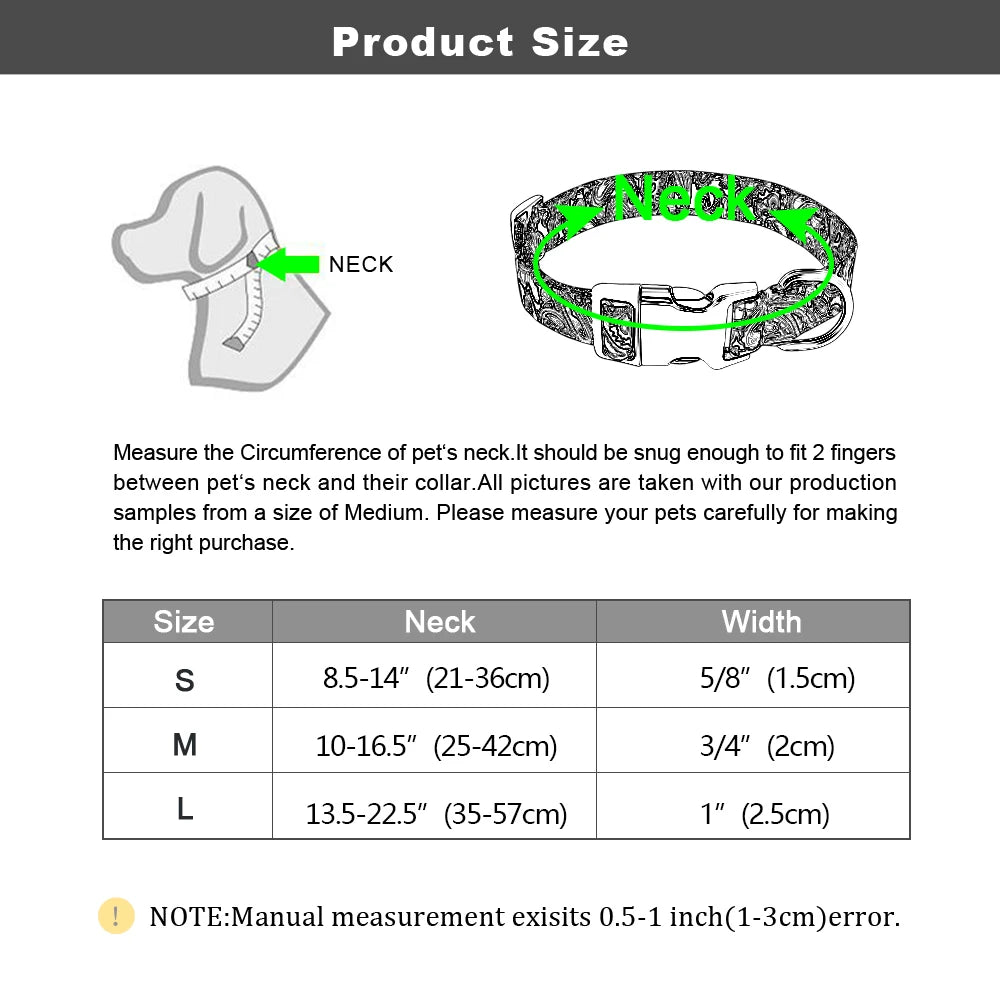 Custom Engraved Dog Collar – Personalized Printed Nylon Collar with ID Tag, Name & Phone Number for Small & Large Dogs