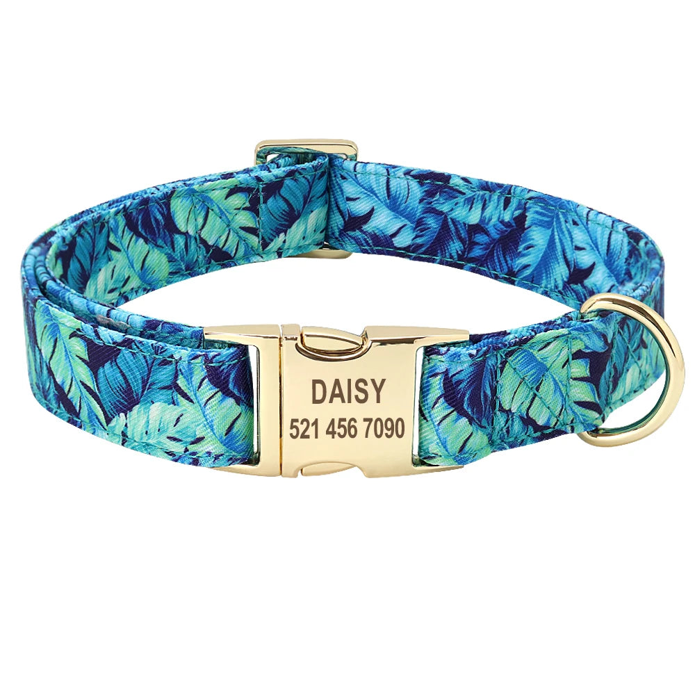 Personalized Printed Dog Collar Leash Set - Custom Nylon Collar & Leash with Free Engraved Nameplate for Small, Medium, and Large Dogs