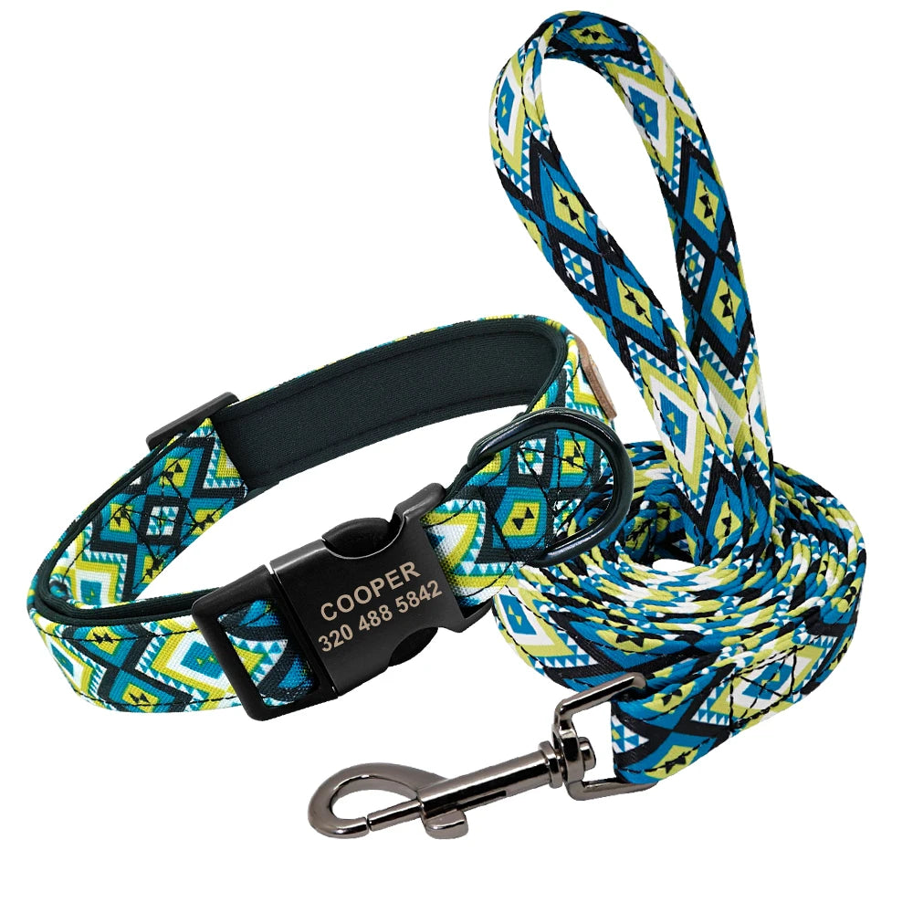 Custom Engraved Dog Collar + Optional Leash – Personalized Nylon ID Tag for Small, Medium & Large Dogs