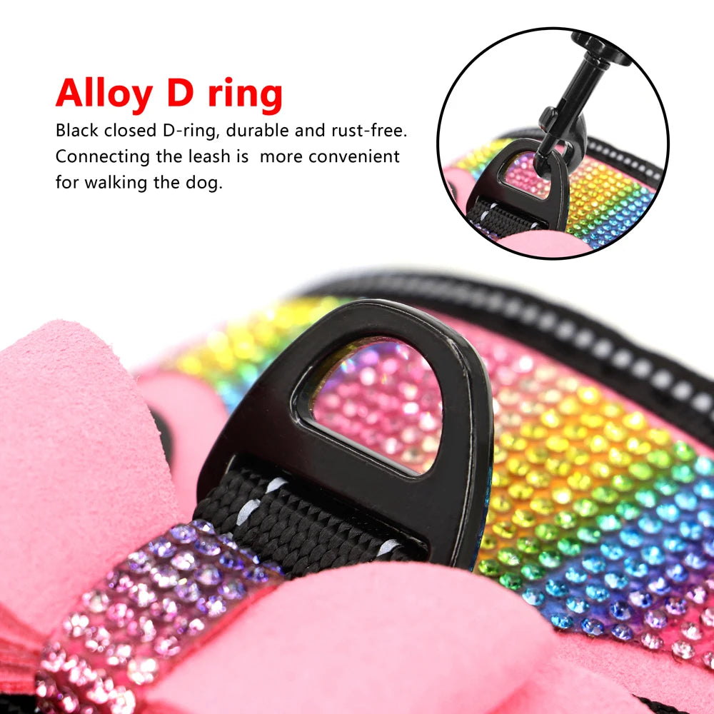 Bling Rhinestone Dog Harness – Reflective Fashion Vest with Bowknot