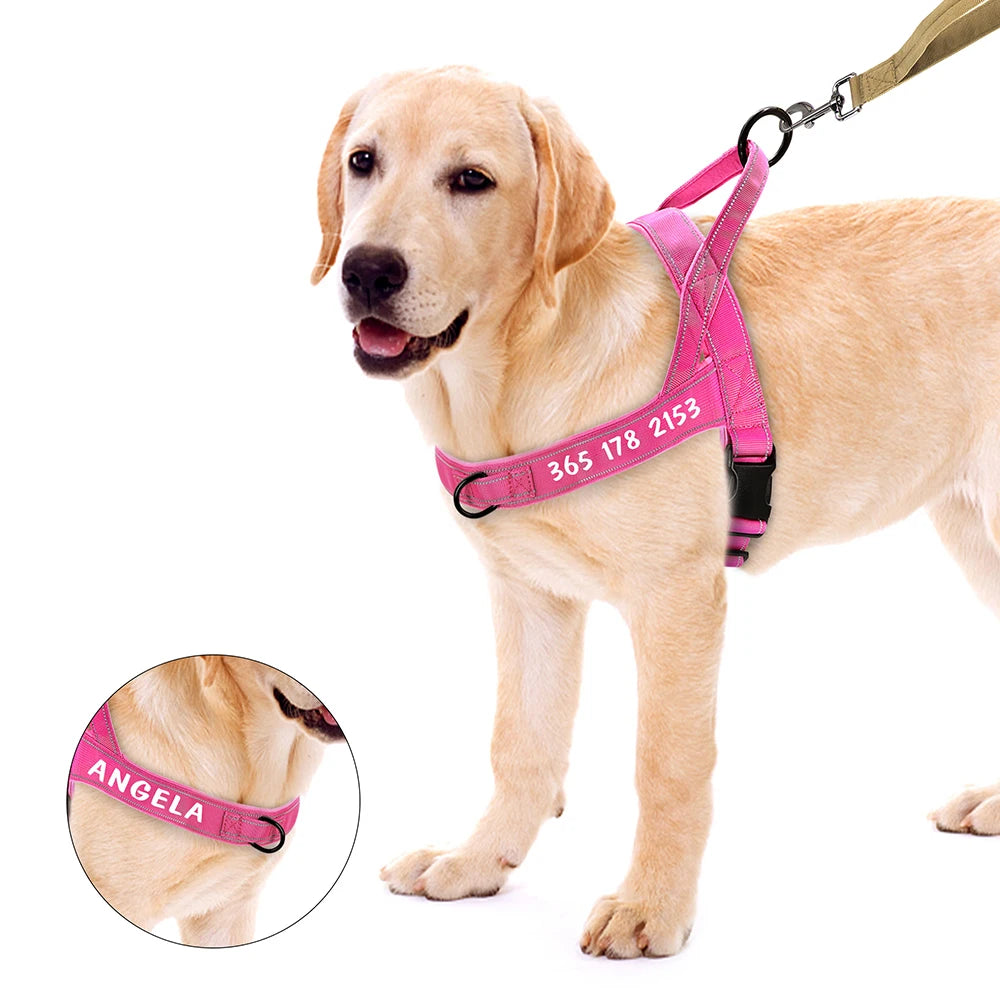 Personalized Reflective No-Pull Dog Harness – Adjustable Nylon Training Vest for Medium & Large Dogs