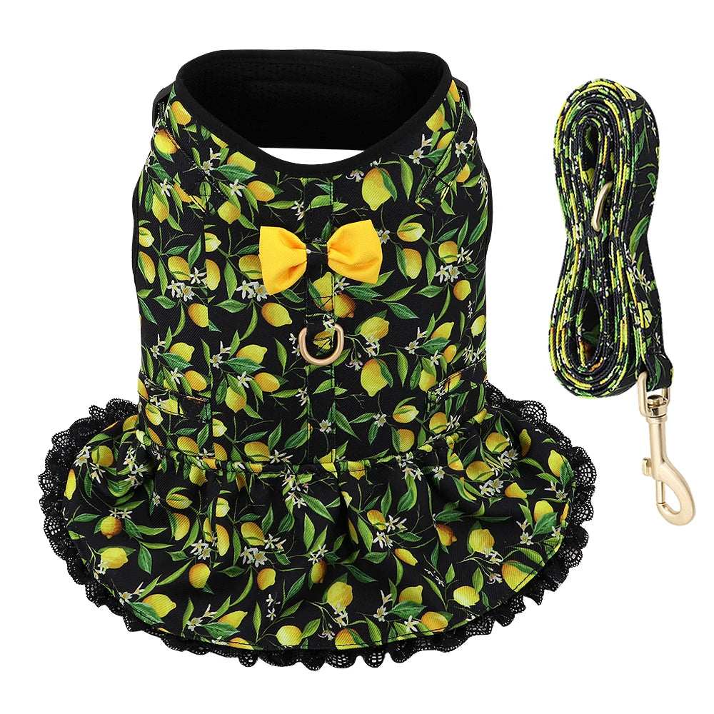Cute Printed Dog & Cat Harness Leash Set – Summer Pet Dress Vest for Small Dogs & Cats (Chihuahua, Yorkie, Pug, French Bulldog)