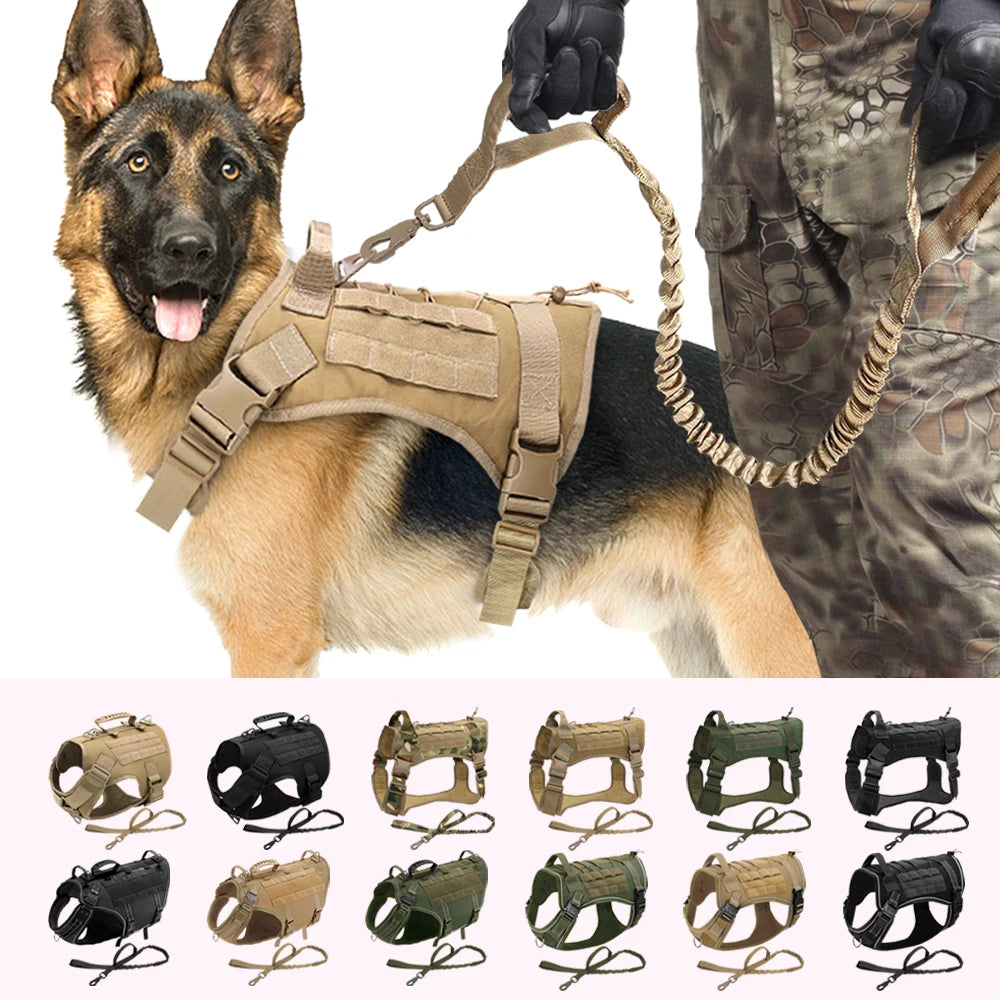 Tactical Dog Harness – No Pull Adjustable Military Training Harness with Handle & Molle System for Medium & Large Dogs