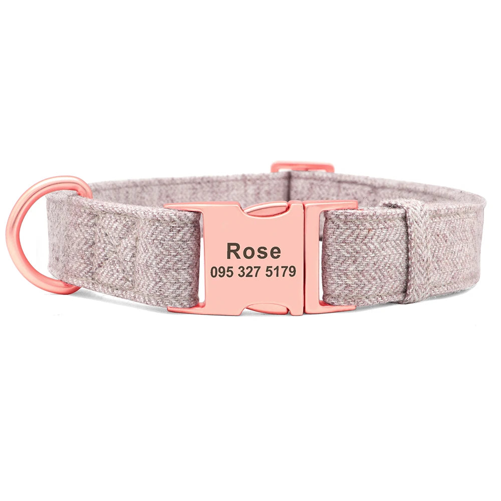 High Quality Personalized Dog Collar – Adjustable Cotton Collar with Custom Engraved ID Tag for Small, Medium & Large Dogs
