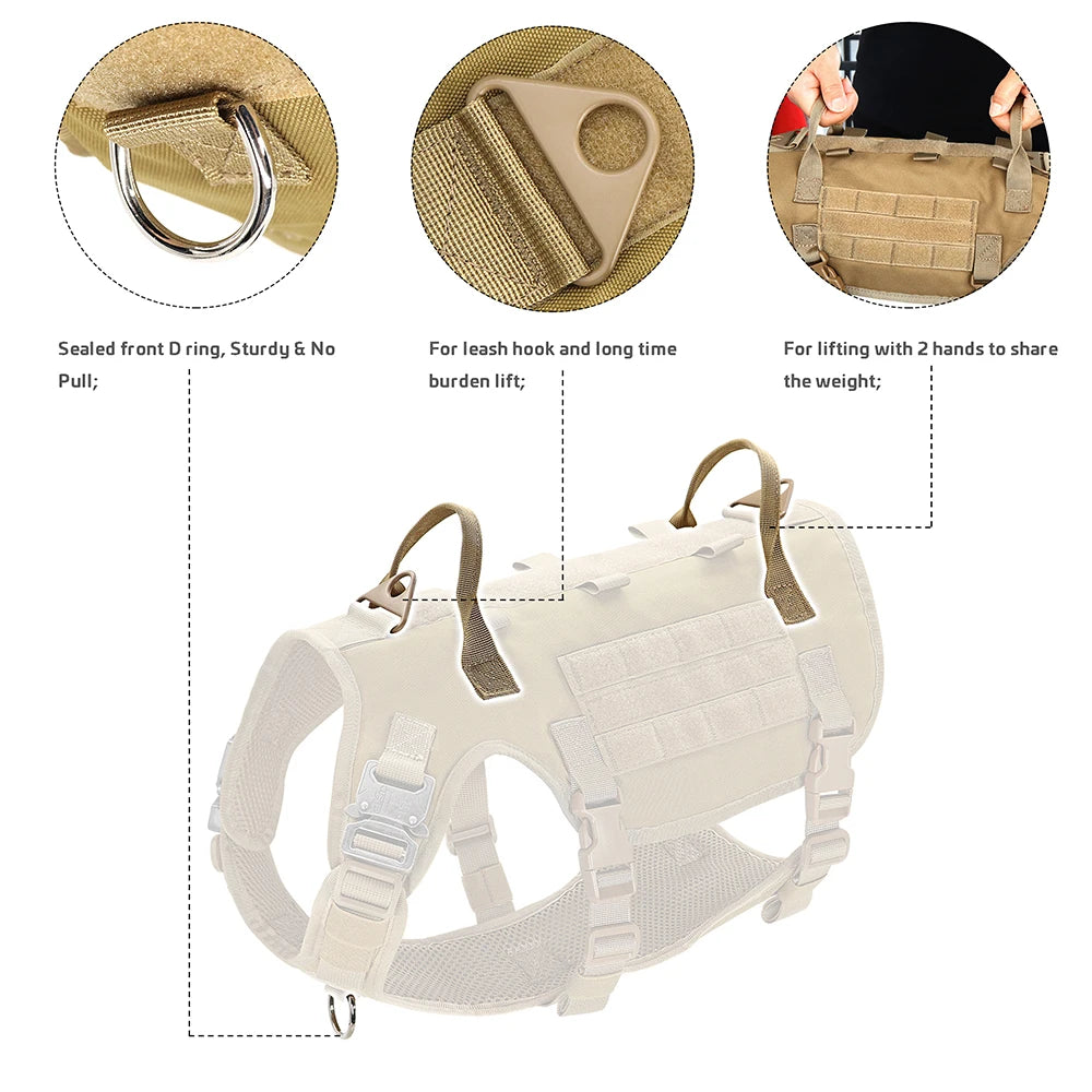 Tactical Military Dog Harness, Collar & Leash Set – Durable MOLLE Training Vest with Pouches & Flag for Large Dogs