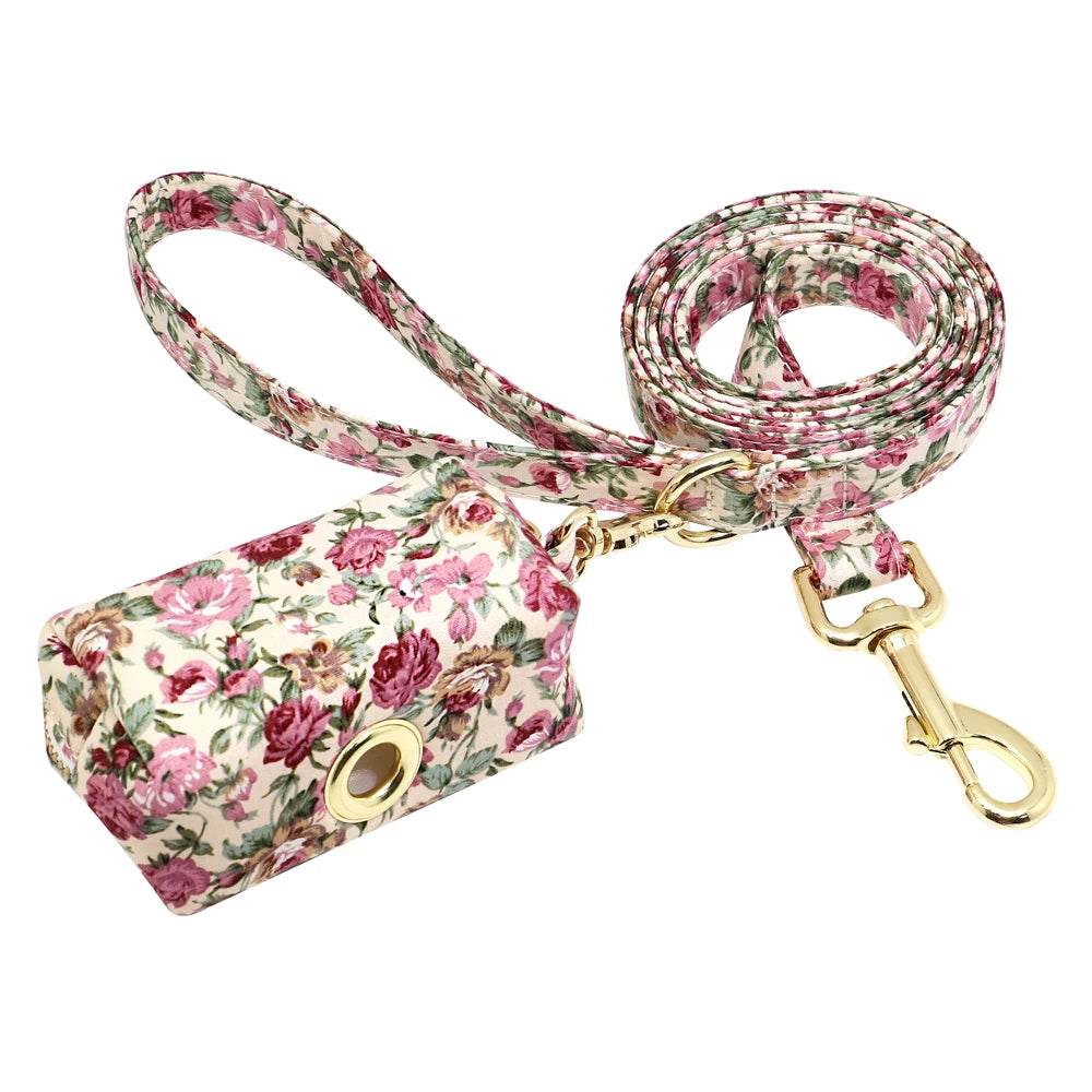 Personalized Dog Collar & Leash Set with Engraved ID Tag + Matching Treat Bag – Custom Adjustable Collar for Small, Medium &amp; Large Dogs (Pink / Blue / Beige)