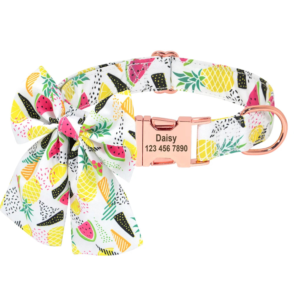 Personalized Puppy Dog Cat Collar with Bowknot – Custom Engraved Nameplate