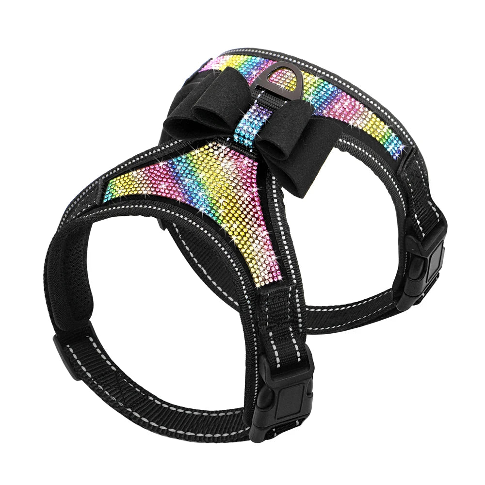 Bling Rhinestone Dog Harness – Reflective Fashion Vest with Bowknot