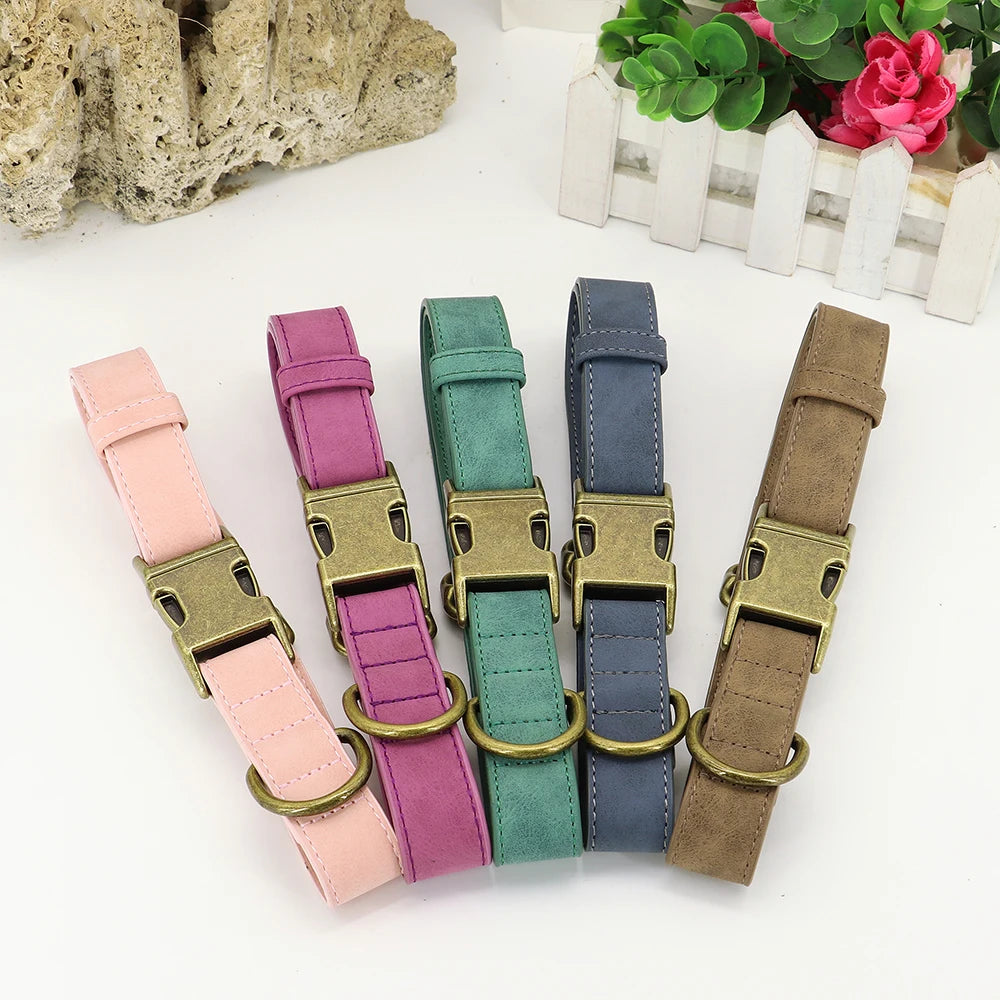 Personalized Leather Dog Collar – Free Engraved ID Tag for Dogs