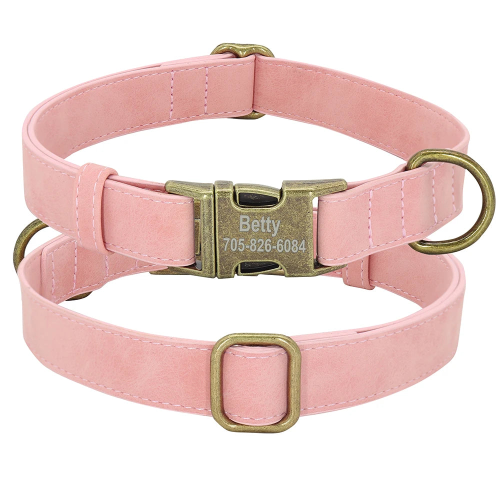 Personalized Leather Dog Collar – Free Engraved ID Tag for Dogs
