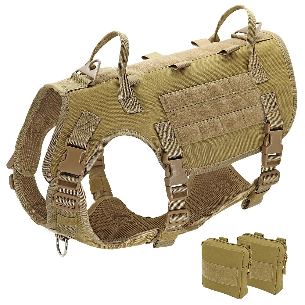 Dog Tactical Harness MOLLE Vest – Adjustable Military Training Harness with 2 Detachable Pouches for Medium & Large Dogs