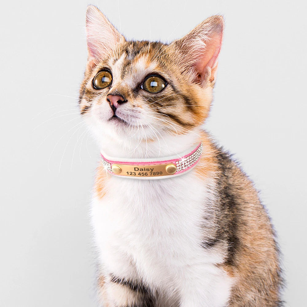 Personalized Dog Tag Collar – Bling Rhinestone Nylon Pet Collar with Soft Padded Lining, Free Engraving for Small Medium Dogs & Cats