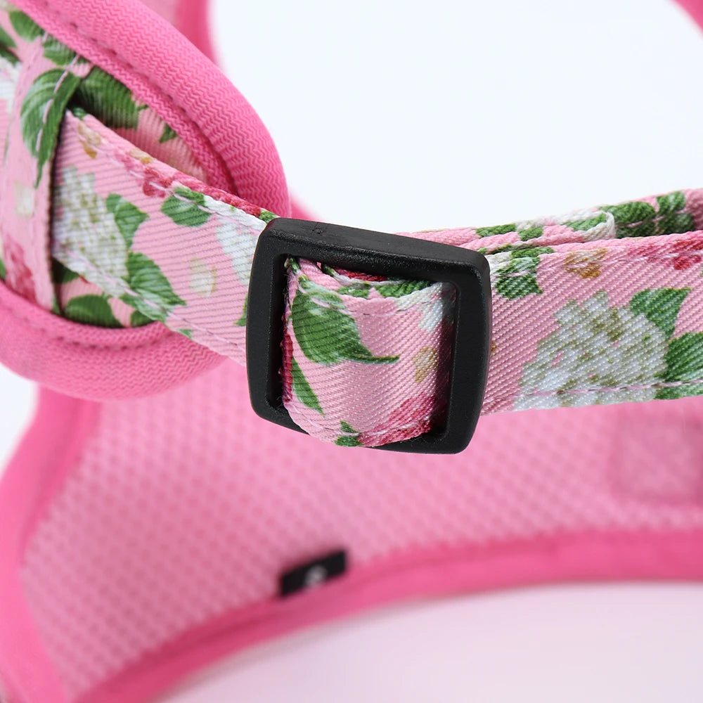 Adjustable Nylon Mesh Dog Harness Leash Set – Cute Printed Vest & Collar for Small & Medium Dogs & Cats (French Bulldog, Chihuahua, Yorkie, Puppy)