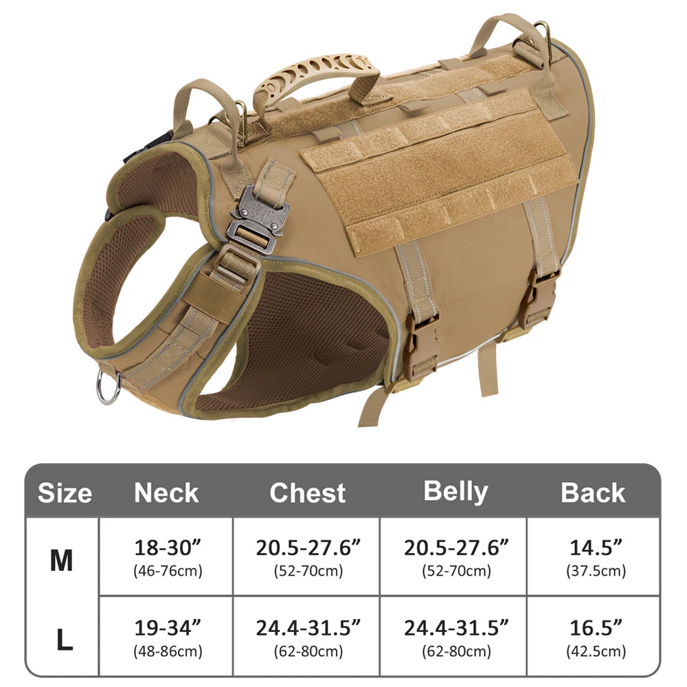 Tactical Dog Harness – No Pull Adjustable Military Training Harness with Handle & Molle System for Medium & Large Dogs