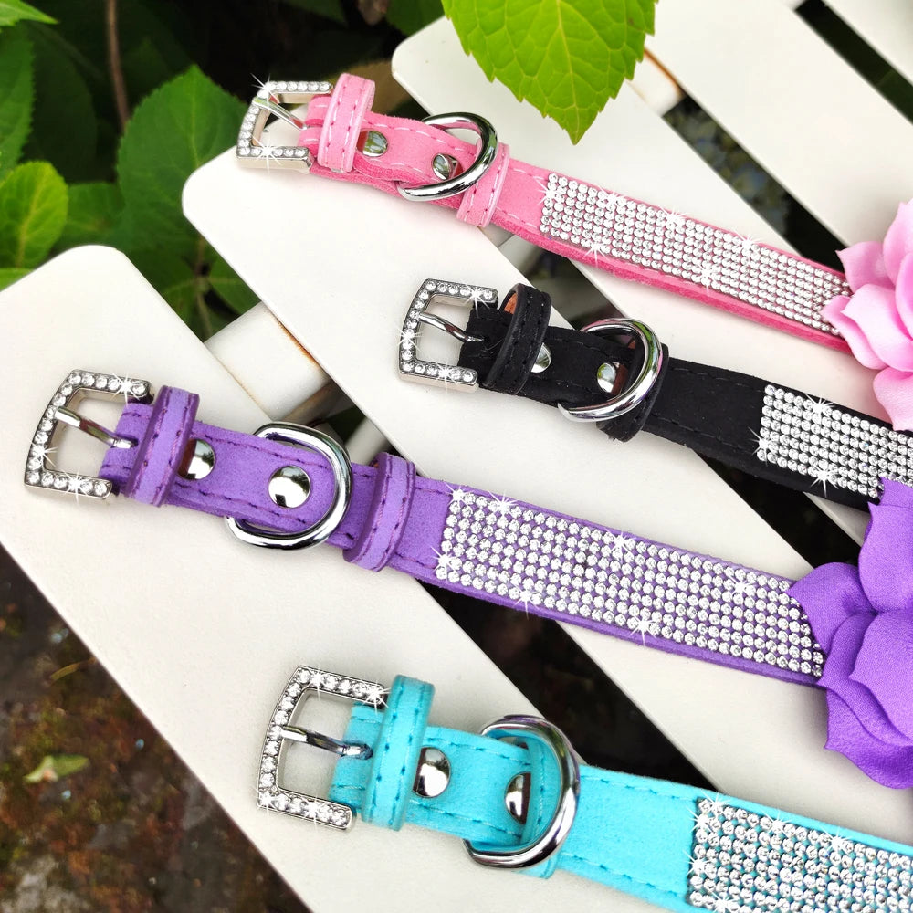 Bling Rhinestone Dog Collar with Flower – Sparkly Crystal Puppy & Cat Necklace for Chihuahua, Yorkie, Poodle