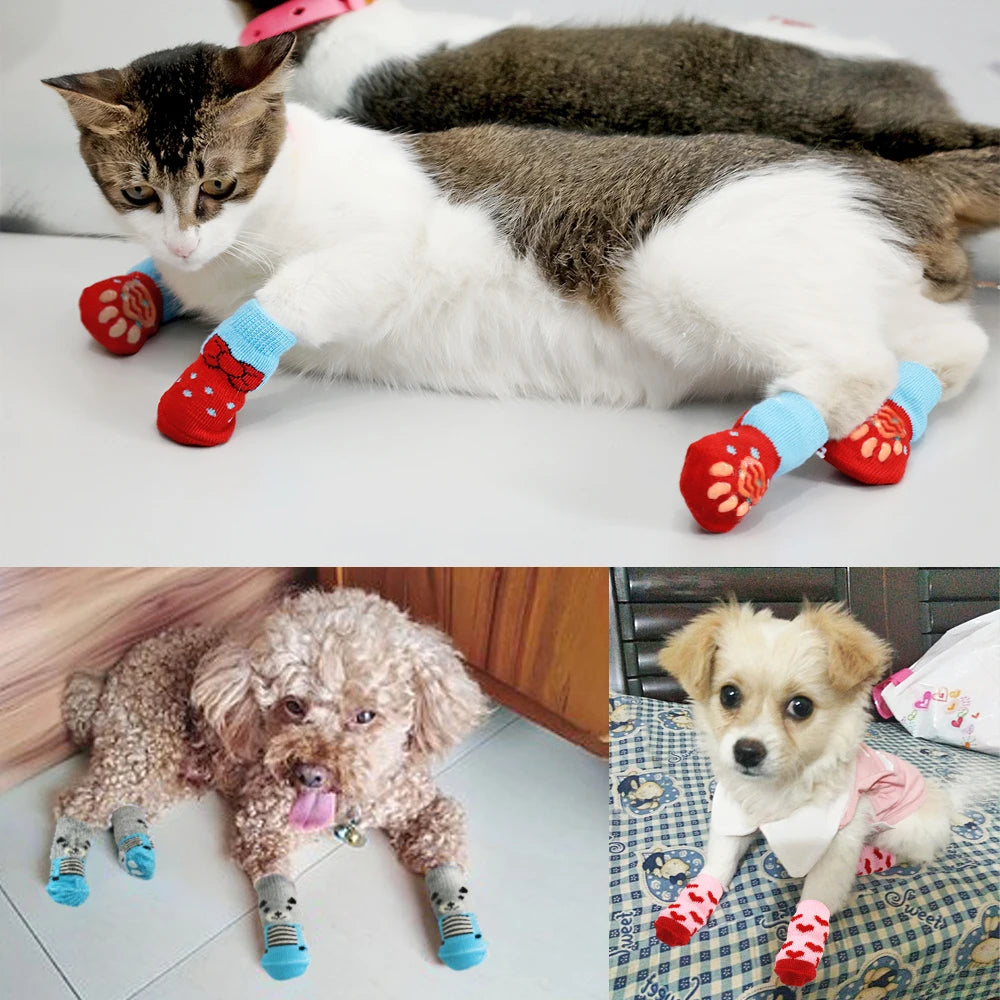 4pcs Set – Cute Anti-Slip Knit Socks for Dogs & Cats