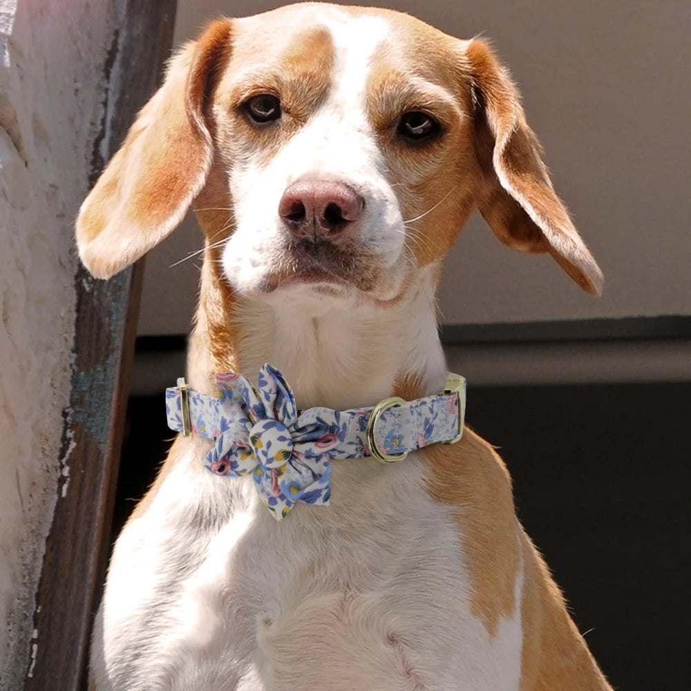 Personalized Dog Collar with Flower Print – Custom Engraved Nameplate | Adjustable Nylon Pet ID Collar for Small, Medium & Large Dogs