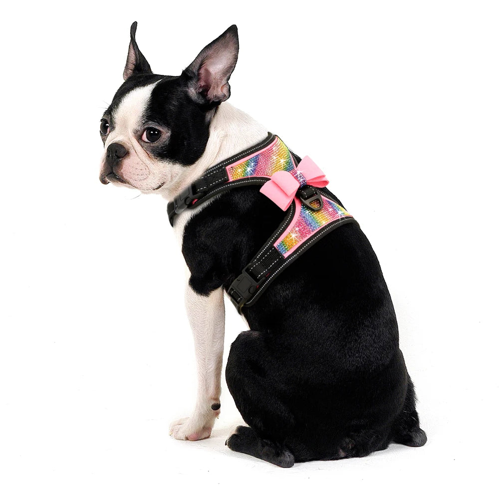 Bling Rhinestone Dog Harness – Reflective Fashion Vest with Bowknot